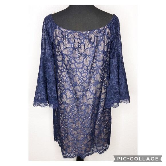 Trina Turk Akamai Lanai navy blue lace overlay off shoulder dress size 8 NWT - Picture 15 of 16
